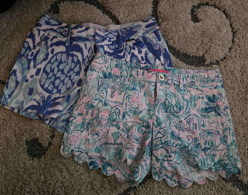 Lilly Pulitzer Buttercup/The Callan Shorts Sz 0 Scallop Detail Pink Green 2 Pair